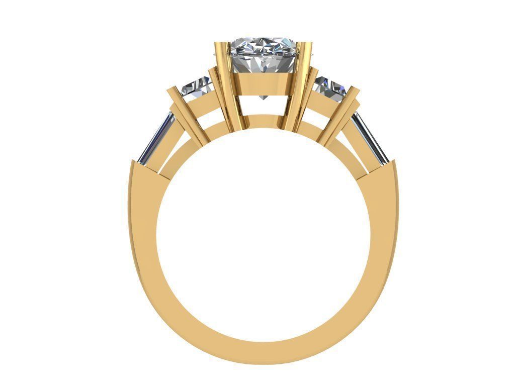 Ring329 diamond engagement ring with baguette stones 3D print model_2