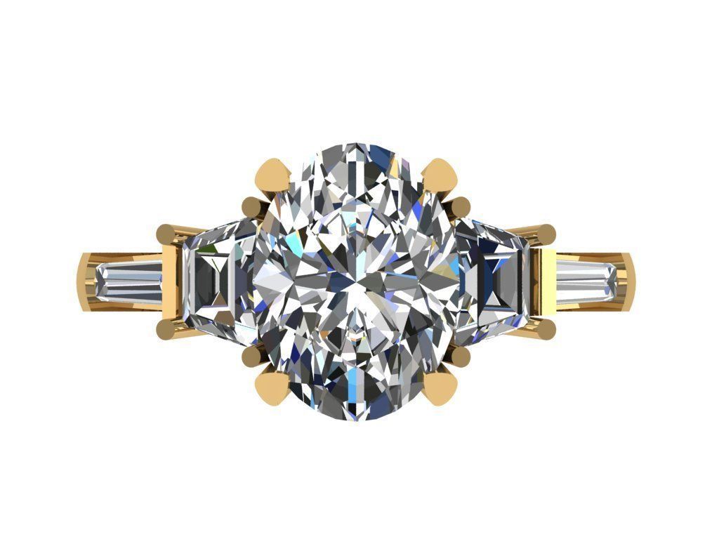 Ring329 diamond engagement ring with baguette stones 3D print model_1