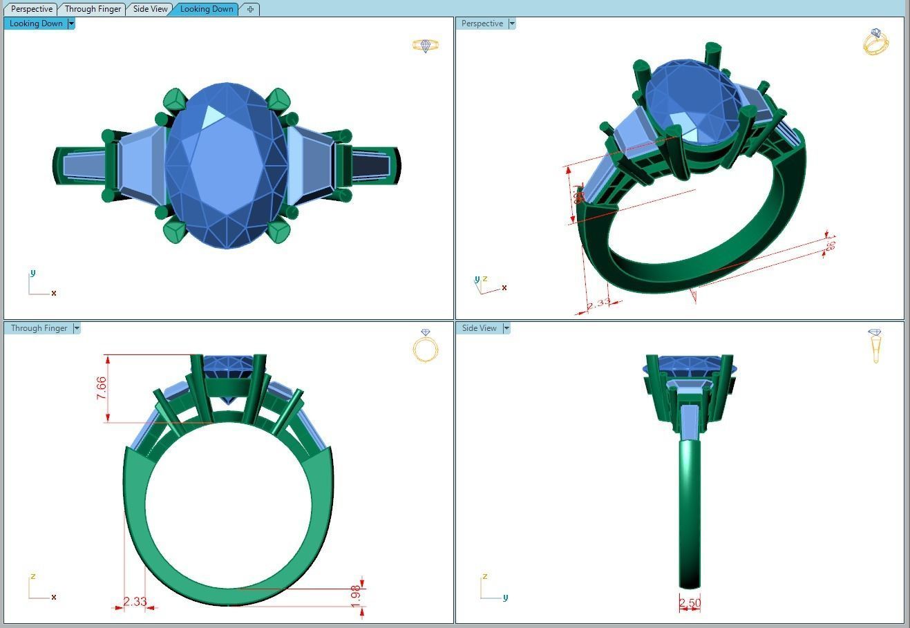 Ring329 diamond engagement ring with baguette stones 3D print model_5