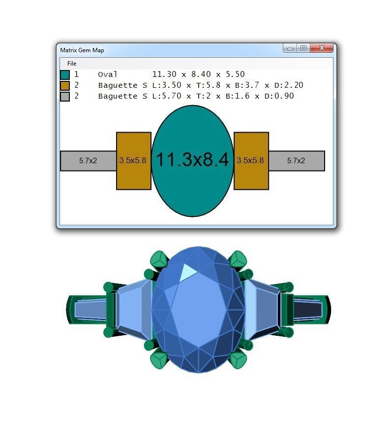 Ring329 diamond engagement ring with baguette stones 3D print model_6