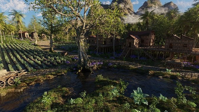 Medieval Farm Scene 3D model
