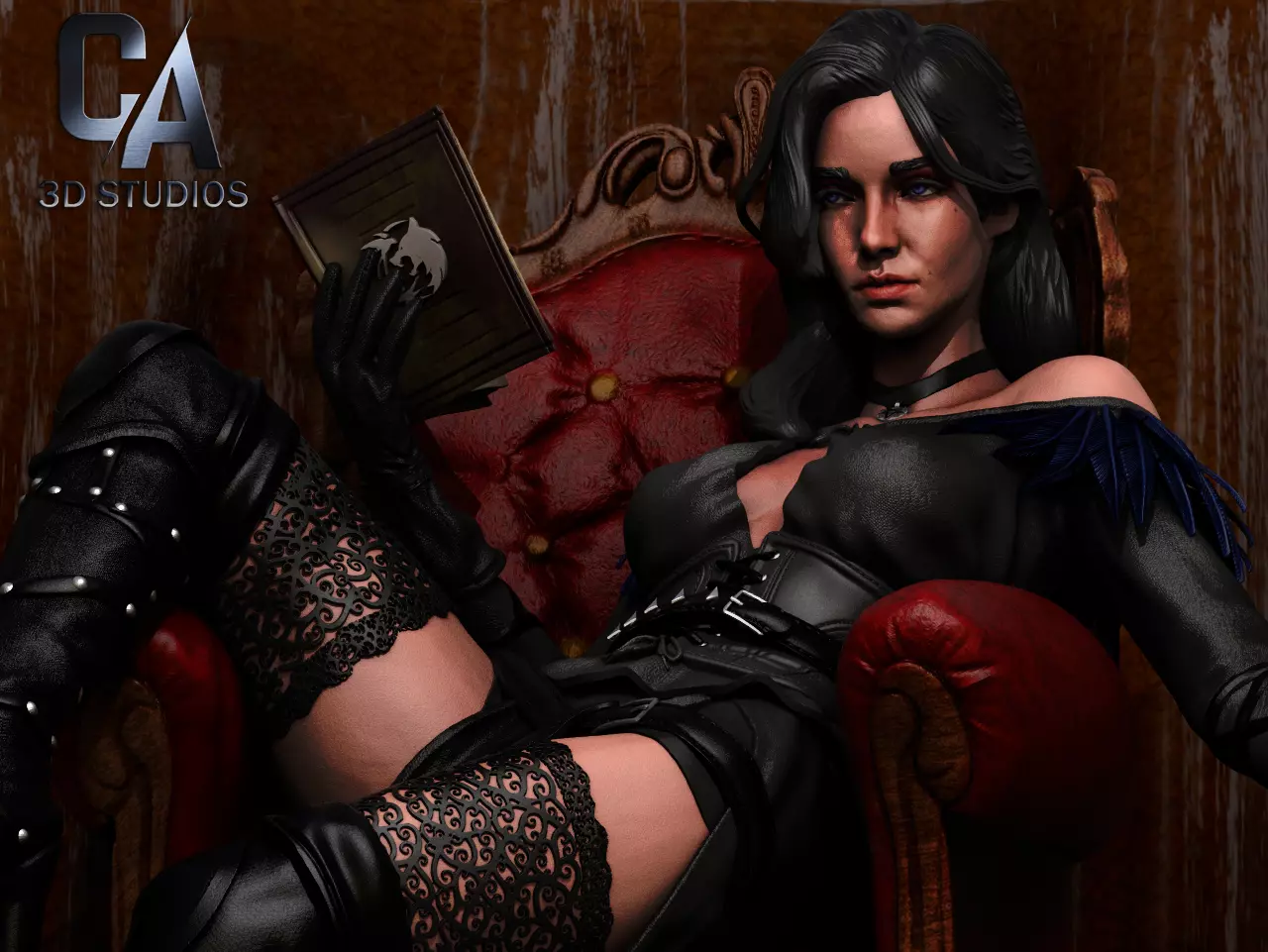 Yennefer 3D Print statue of woman on chair 3D print model