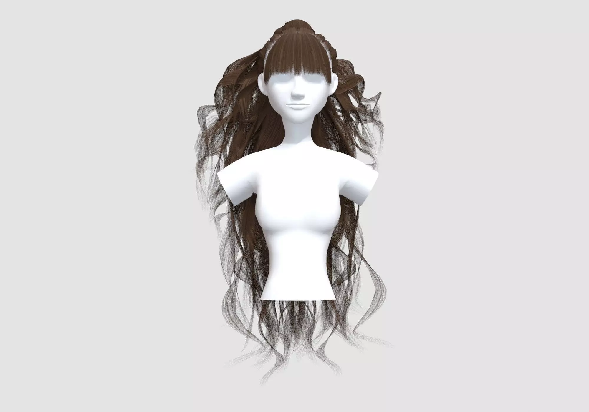 Female Wavy Hairstyle 3D model_0