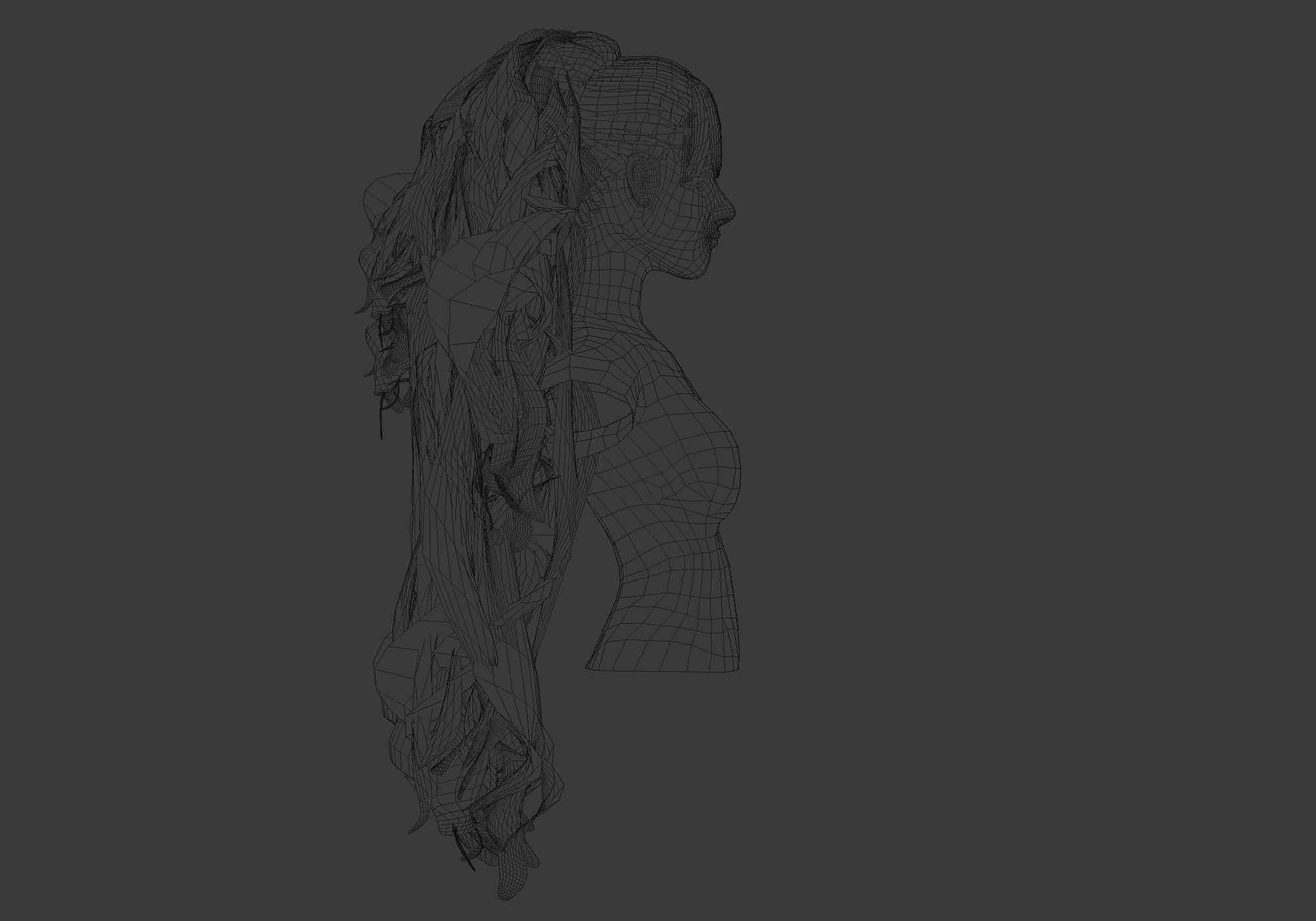 Female Wavy Hairstyle 3D model_7