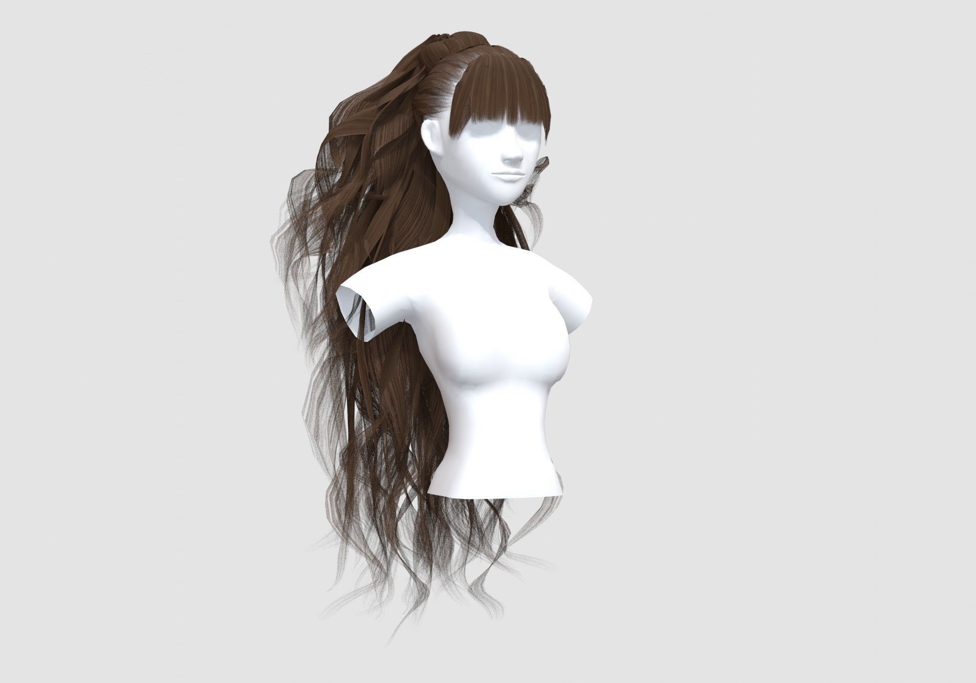 Female Wavy Hairstyle 3D model_1