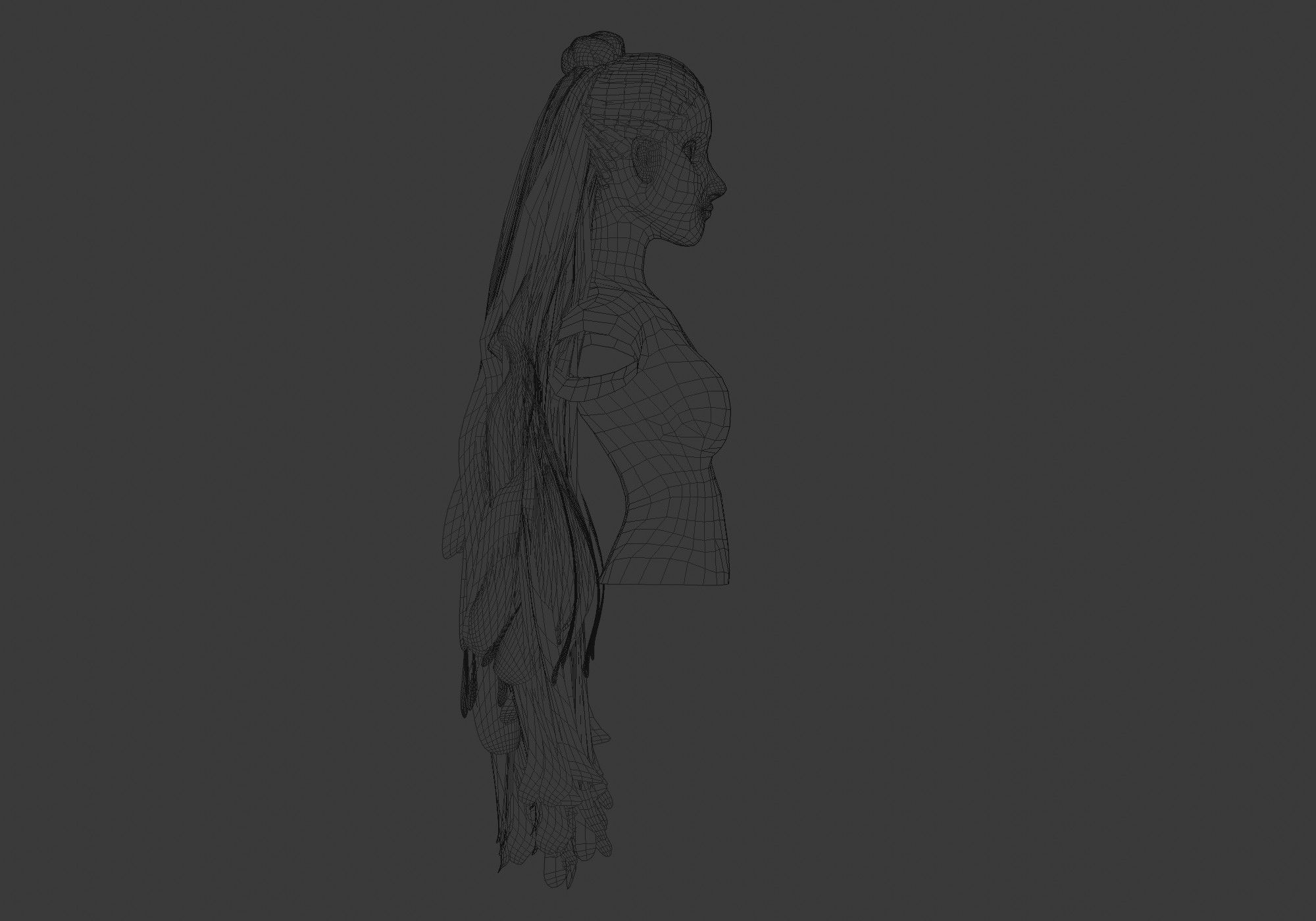 Bun Pigtail Hairstyle 3D model_7