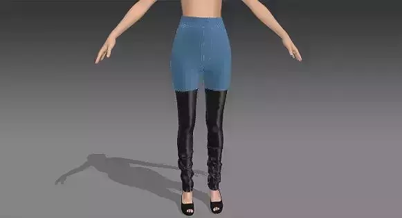 TIGHT PANT TWO COLOR BLUE DENIM FABRIC AND LEATHER FABRIC