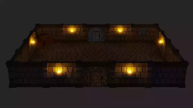 Dungeon room with lights in it