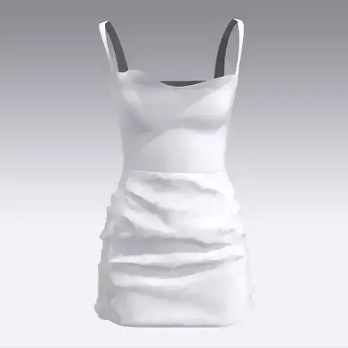 DRESS WHITE COLOR MATTE FABRIC  ELASTIC SKIRT LOOK 