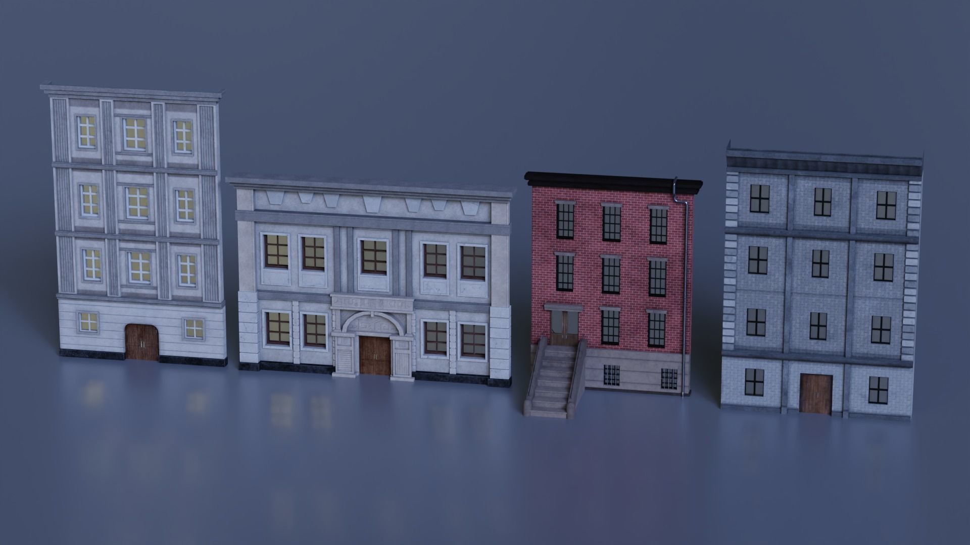 Buildings Front Free low-poly 3D model_3