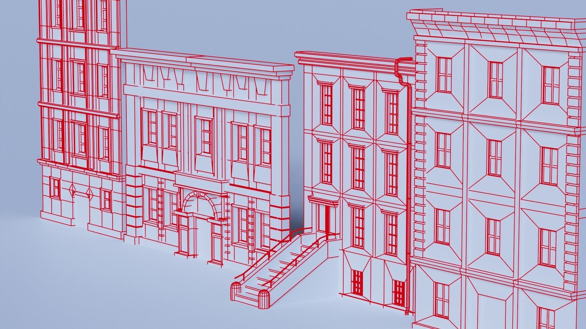 Buildings Front Free low-poly 3D model_5