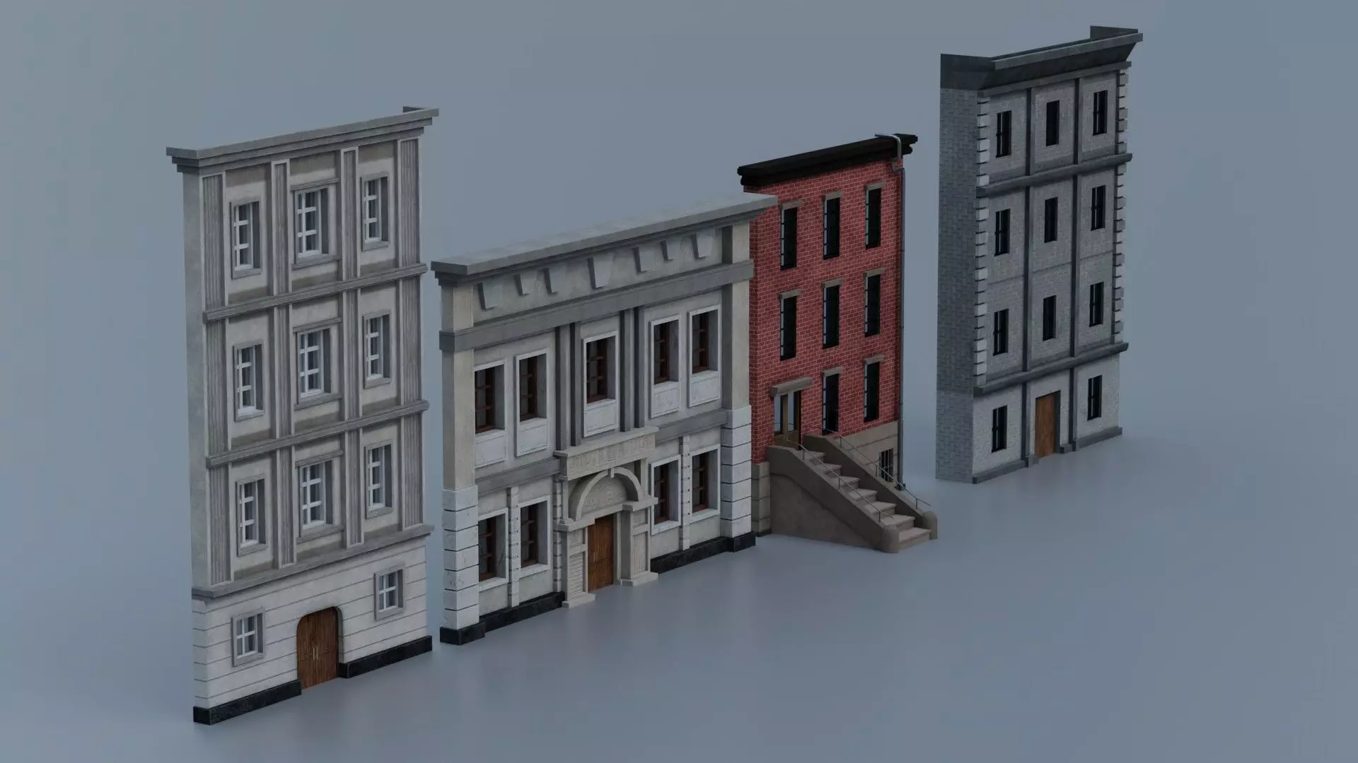 Buildings Front Free low-poly 3D model_0