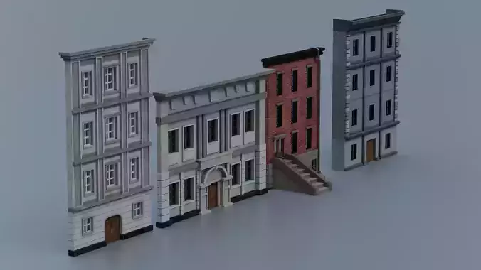 Buildings Front Free low-poly 3D model