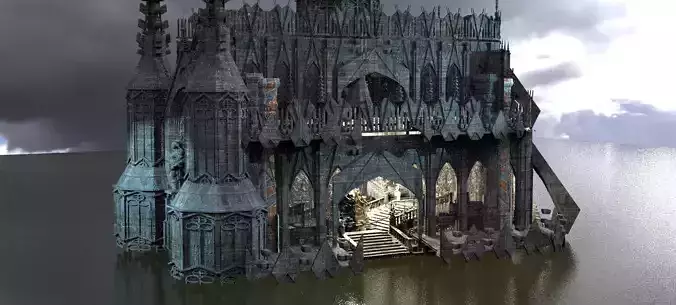 Dark Gothic Cathedral Dagon Architecture with interior 1