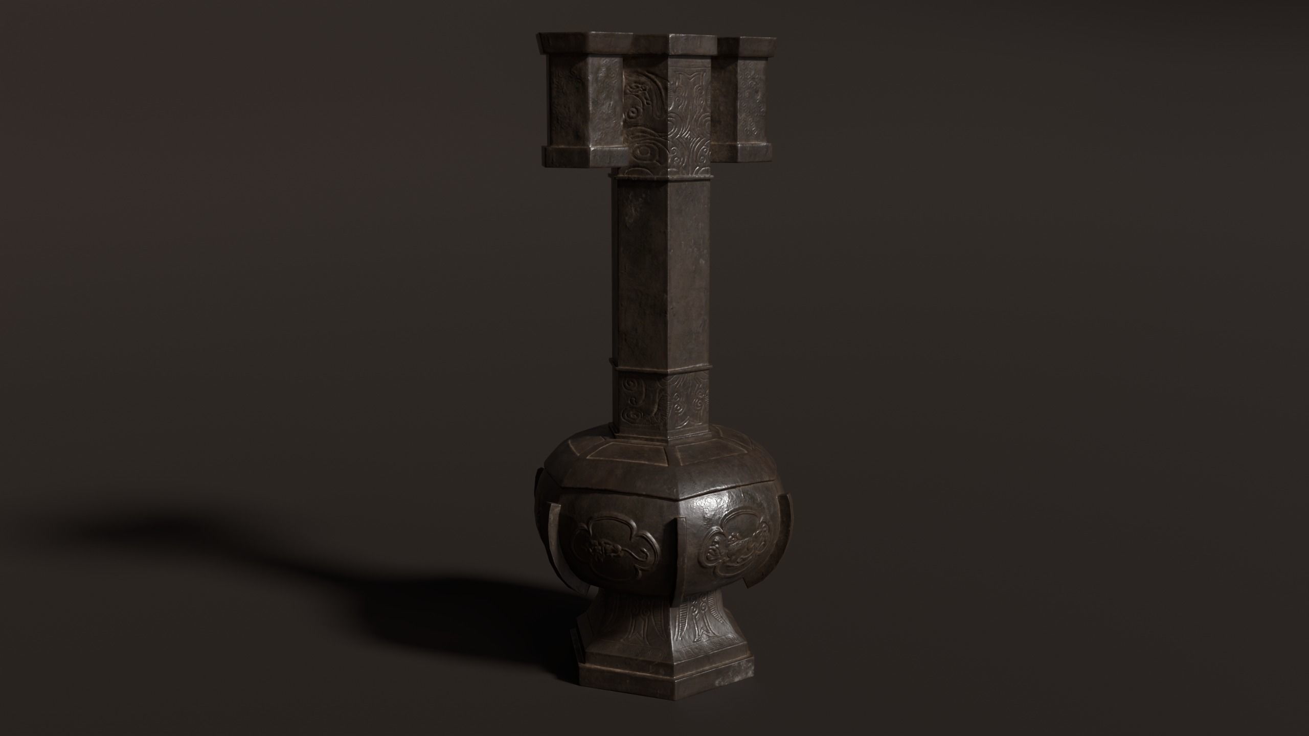 3D Antique Chinese Vase Bronze Low-poly 3D model_4