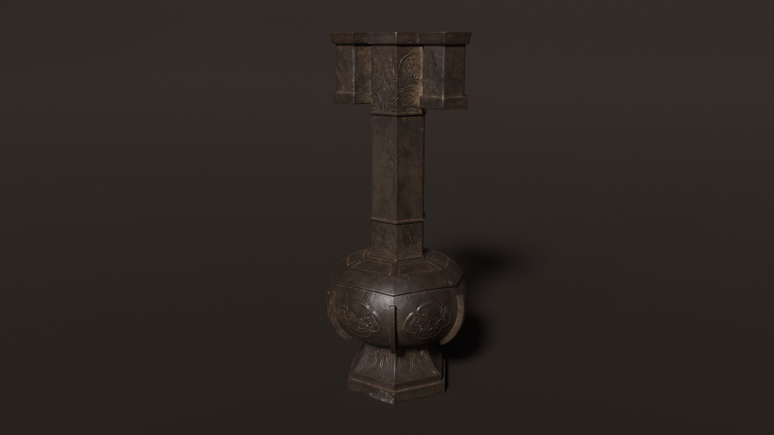 3D Antique Chinese Vase Bronze Low-poly 3D model_1