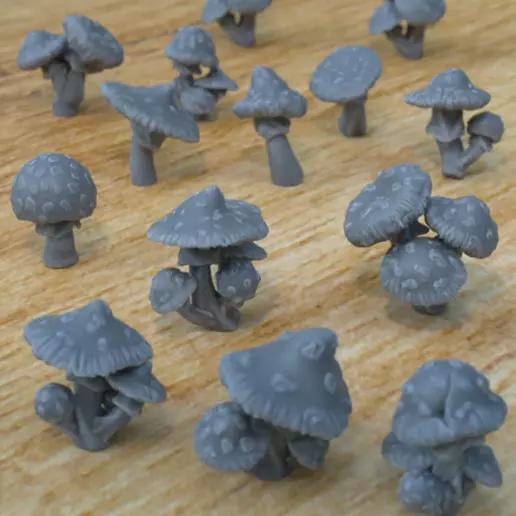 10 SPOTTED MUSHROOMS FOR TERRAIN DIORAMA TABLETOP 1-35 3D print model_0