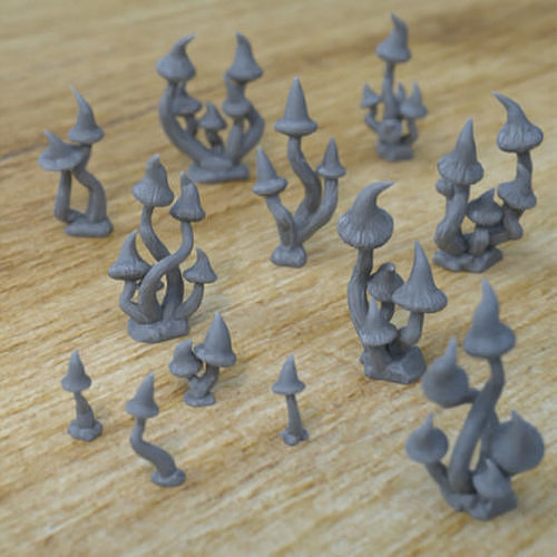 10 POINTY MUSHROOMS FOR TERRAIN DIORAMA TABLETOP 1-35 3D print model