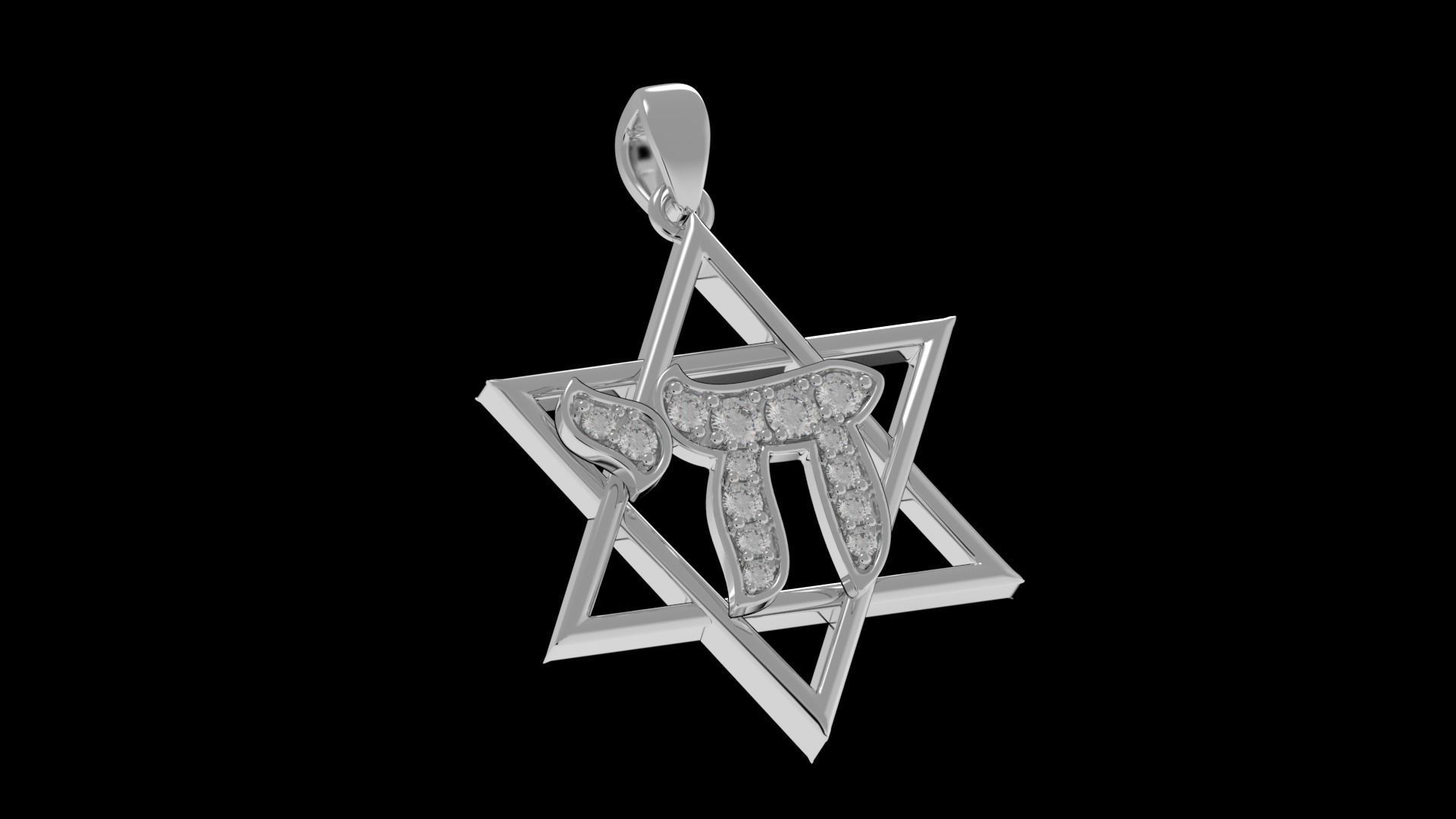 Star of David with Chai Pendant 3D print model_6