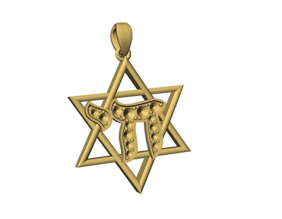 Star of David with Chai Pendant 3D print model_12