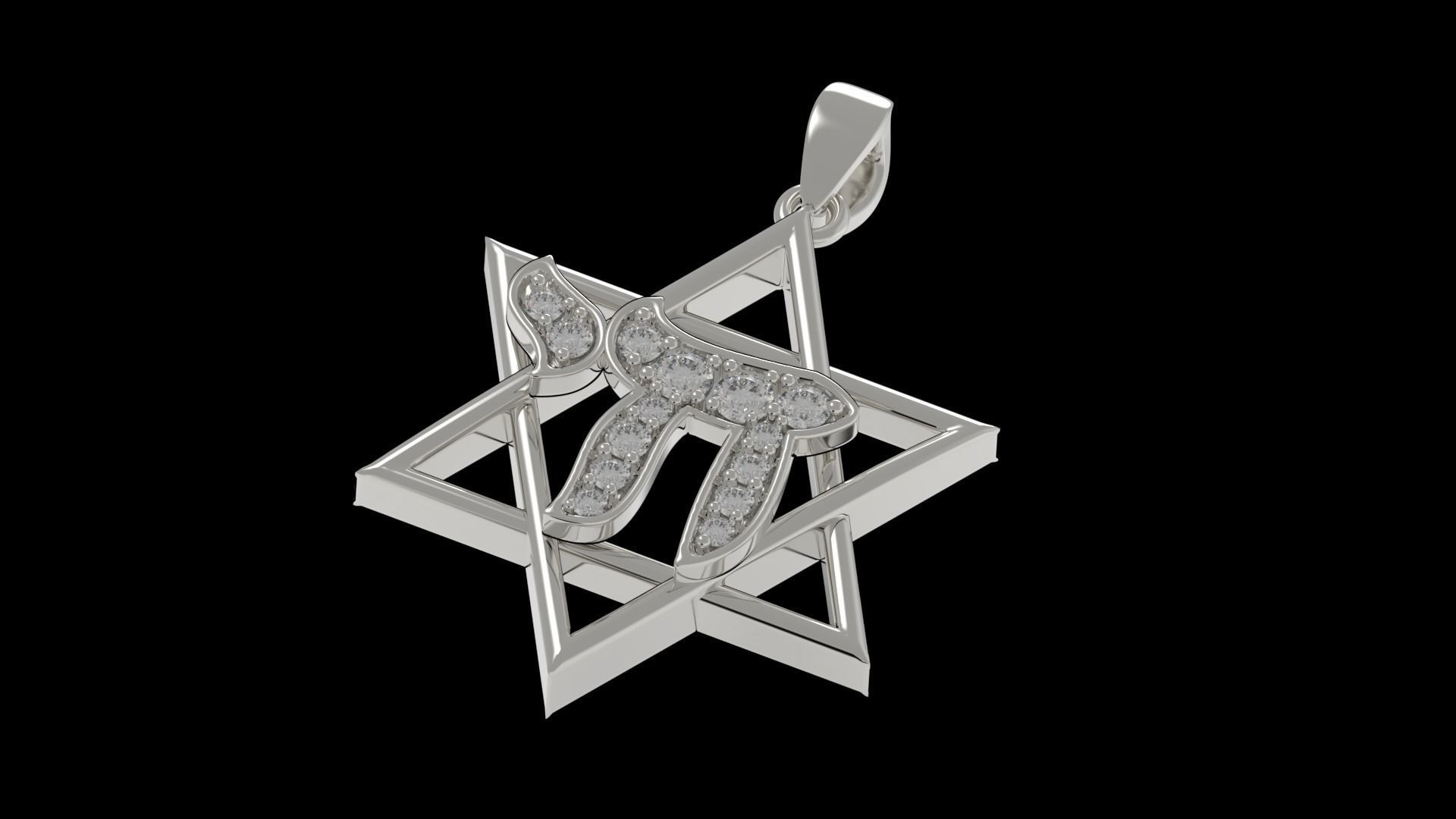 Star of David with Chai Pendant 3D print model_1