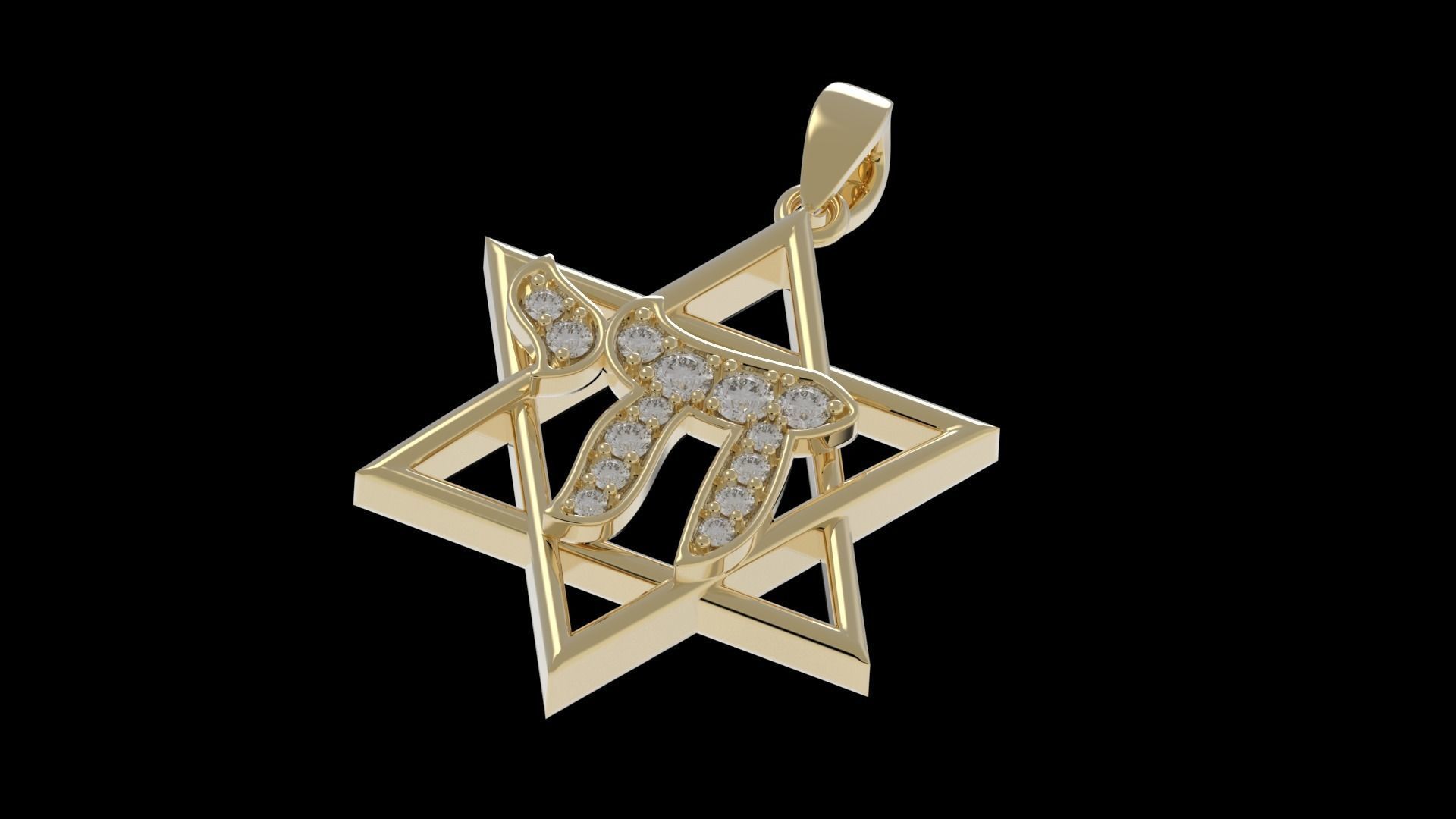 Star of David with Chai Pendant 3D print model_2