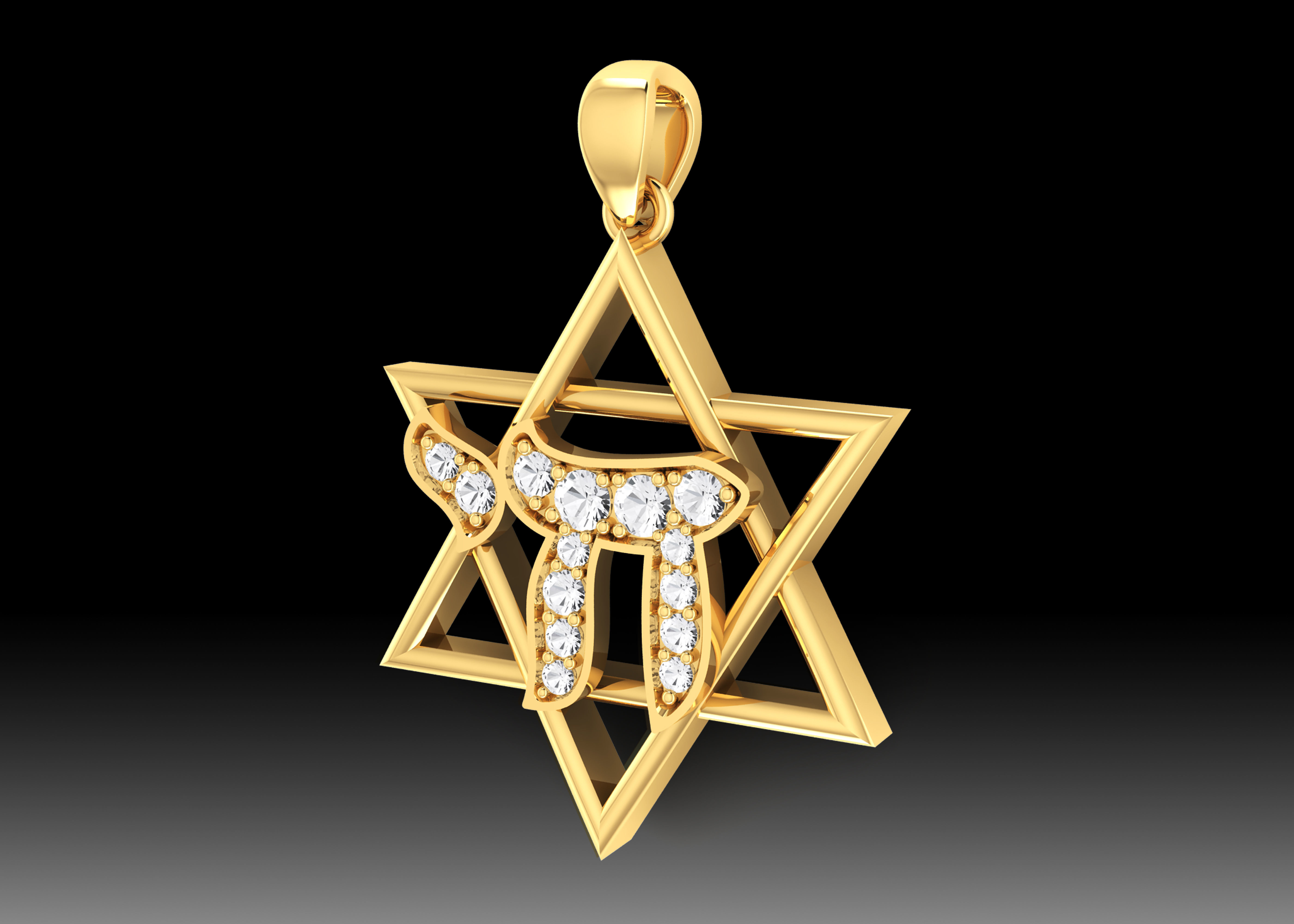 Star of David with Chai Pendant 3D print model_11