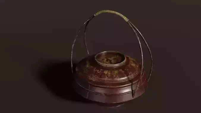 3D Antique Chinese Wooden Grain Rice Basket