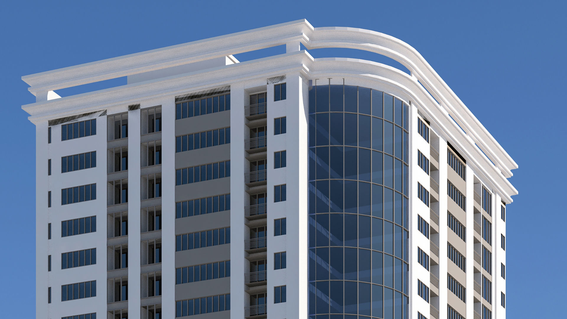 Apartment 3 tall building on sky 3D model_4
