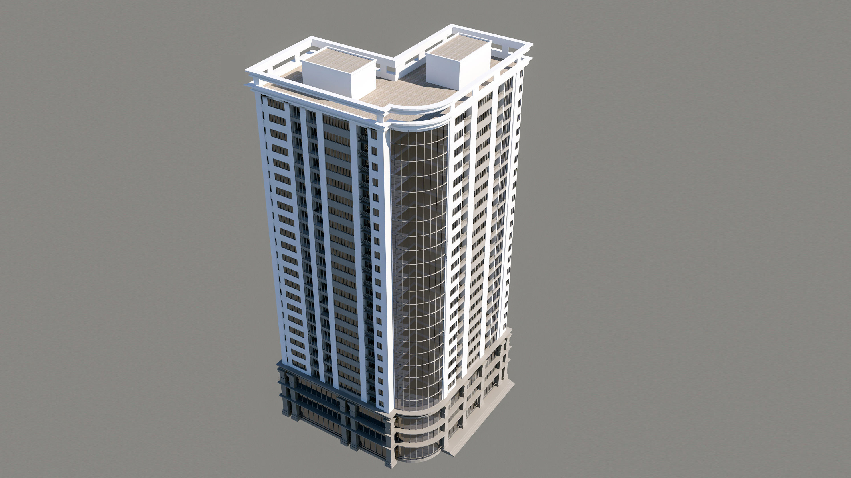Apartment 3 tall building on sky 3D model_2