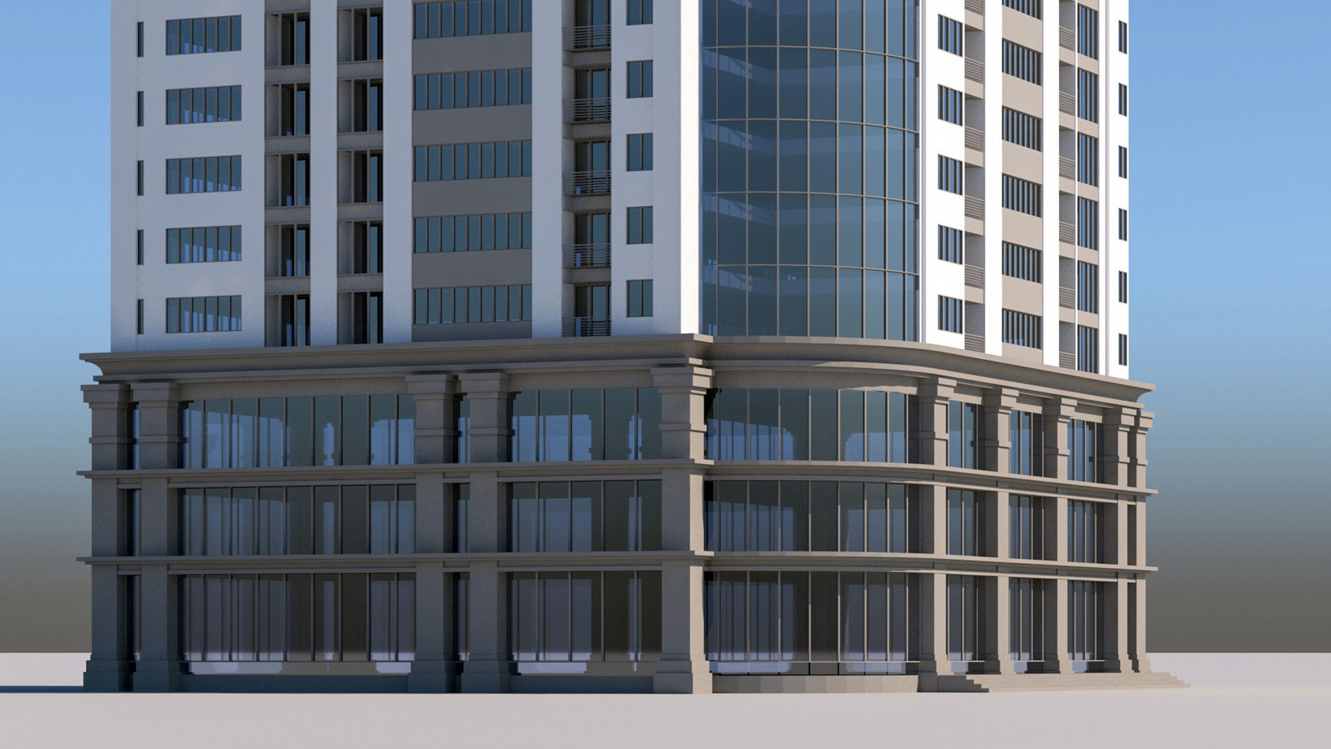 Apartment 3 tall building on sky 3D model_3