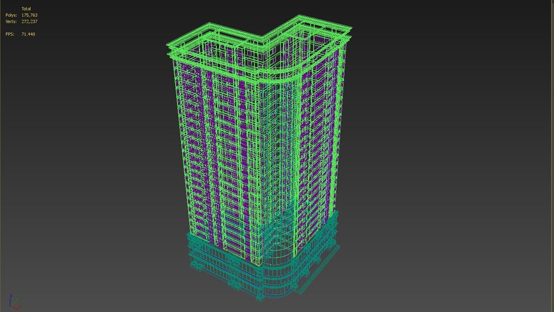 Apartment 3 tall building on sky 3D model_5