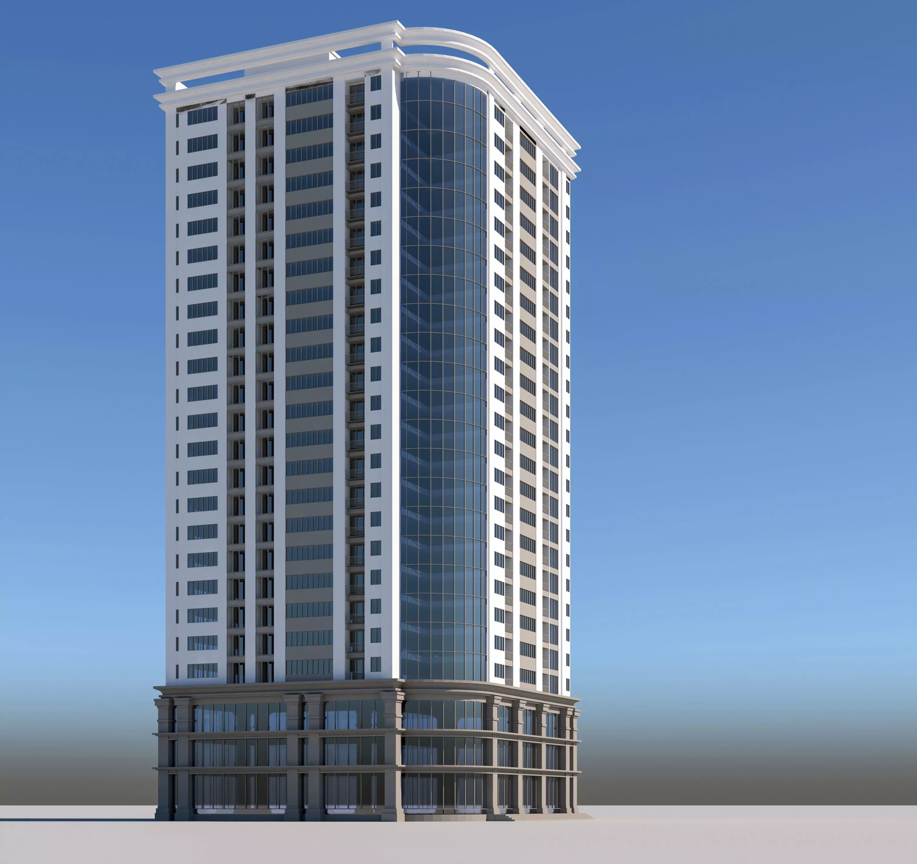 Apartment 3 tall building on sky 3D model_0