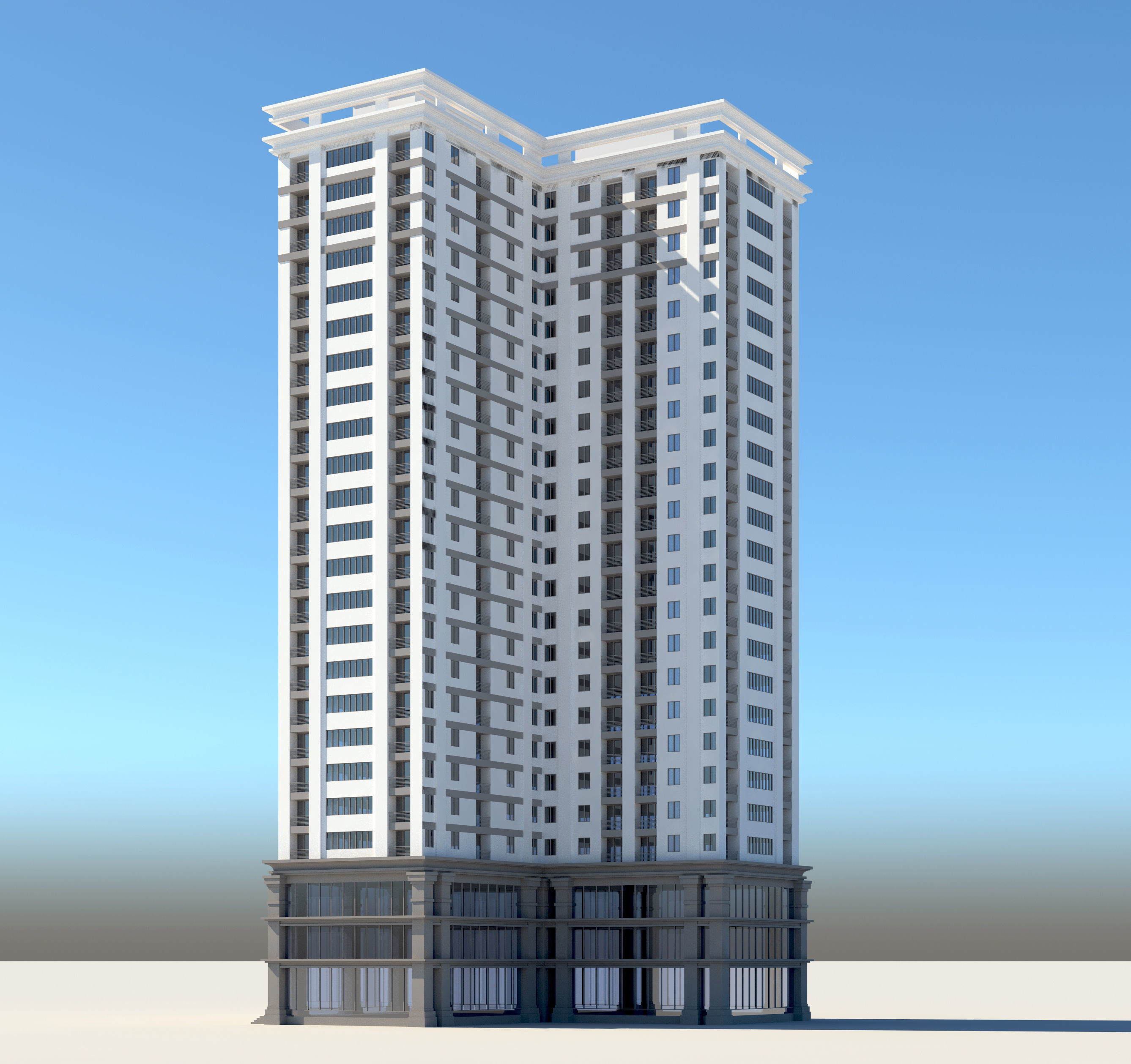 Apartment 3 tall building on sky 3D model_1