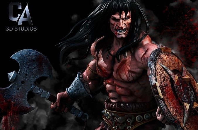 Conan 3D Print statue of man holding shield 3D print model