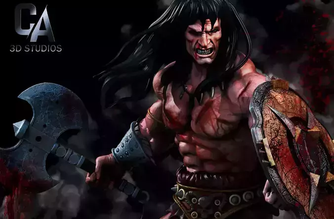 Conan 3D Print statue of man holding shield