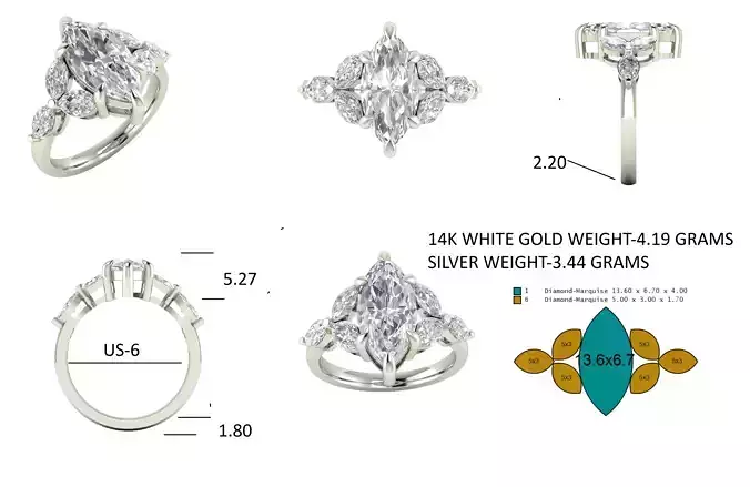 3DM Marquise cut stone engagement ring for women