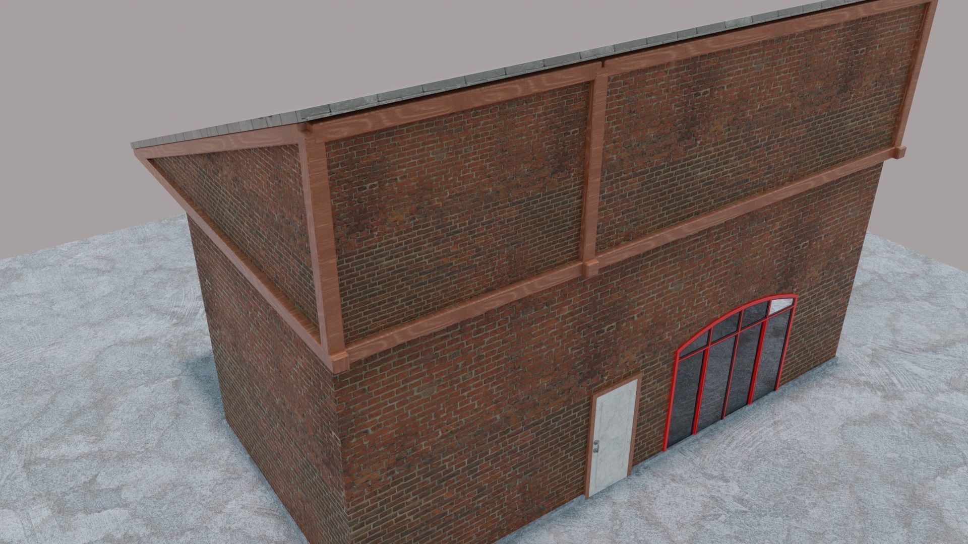Two Floor Brick House - Only Exterior Low-poly 3D model_8