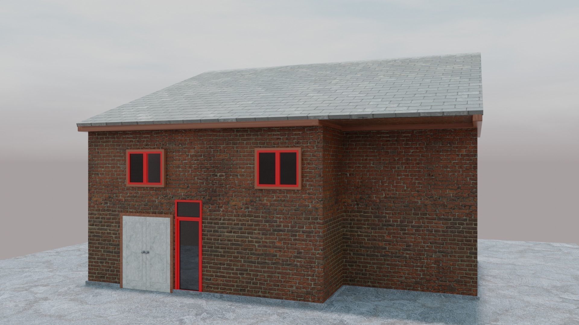 Two Floor Brick House - Only Exterior Low-poly 3D model_4