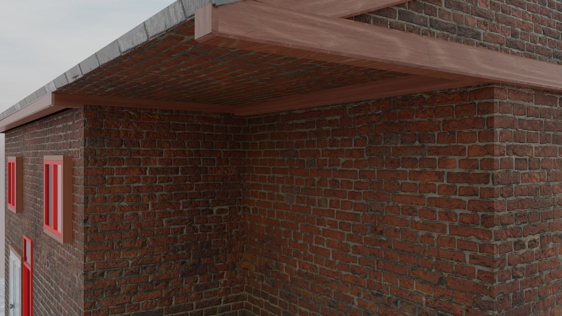 Two Floor Brick House - Only Exterior Low-poly 3D model_3