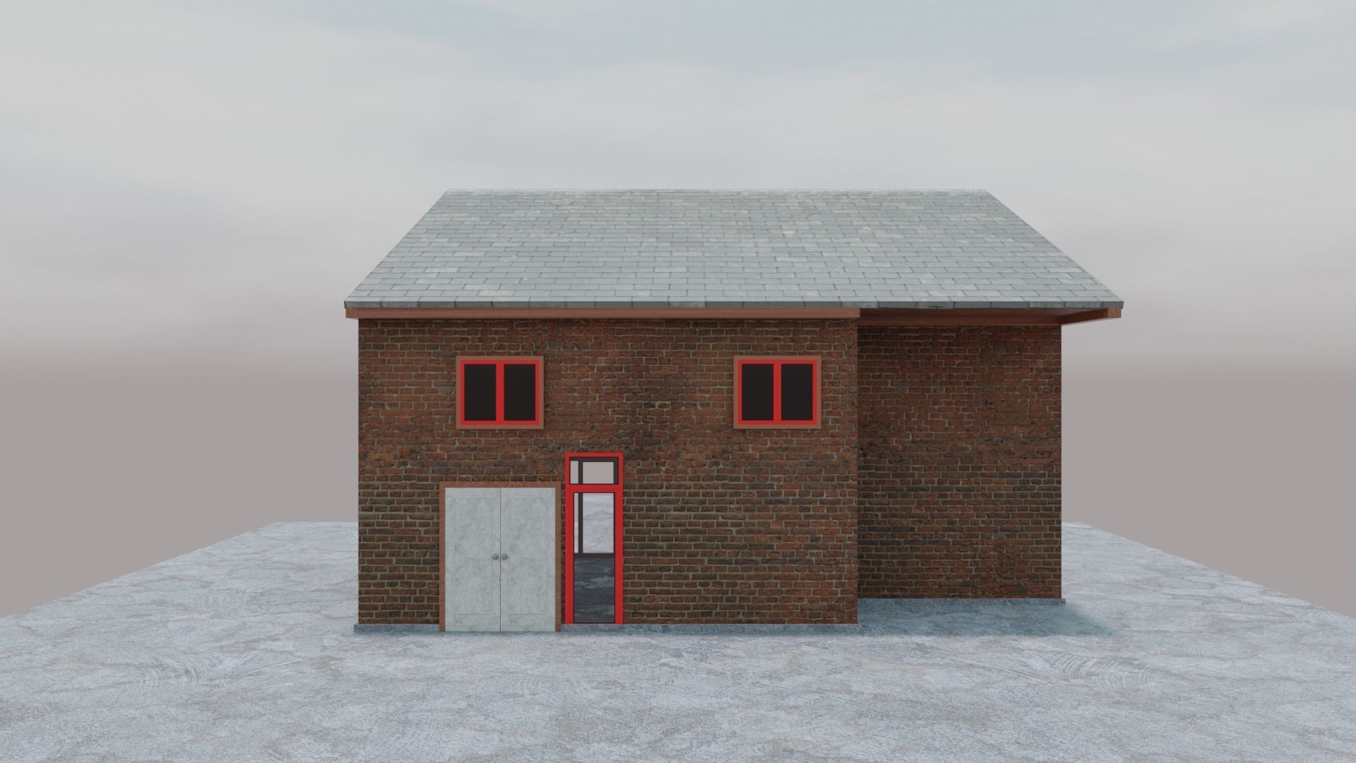Two Floor Brick House - Only Exterior Low-poly 3D model_1