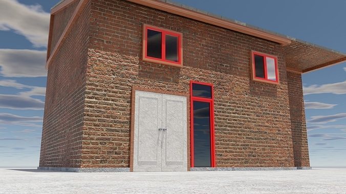 Two Floor Brick House - Only Exterior Low-poly 3D model