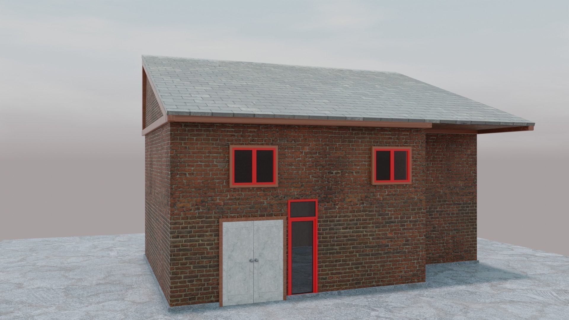 Two Floor Brick House - Only Exterior Low-poly 3D model_5