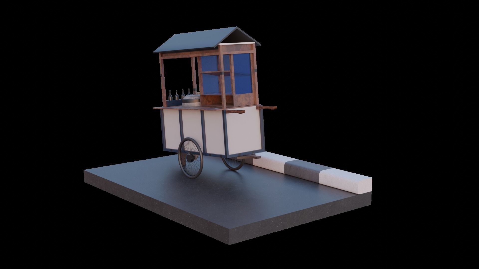 Street food cart Low-poly 3D model_2