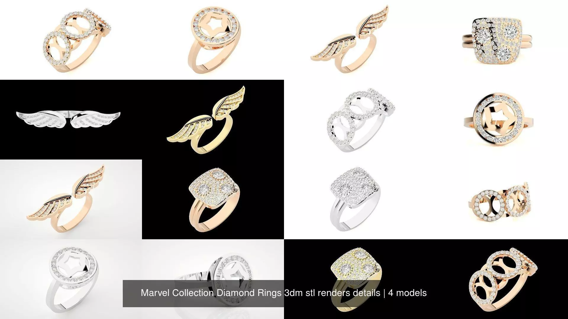 Marvel Collection Diamond Rings 3dm stl renders details _1