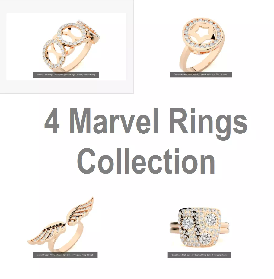 Marvel Collection Diamond Rings 3dm stl renders details _0