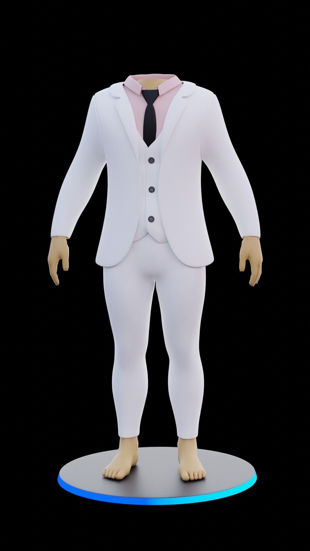 Man 3 Piece Suit with White and Black colurs Asset  3D model_3