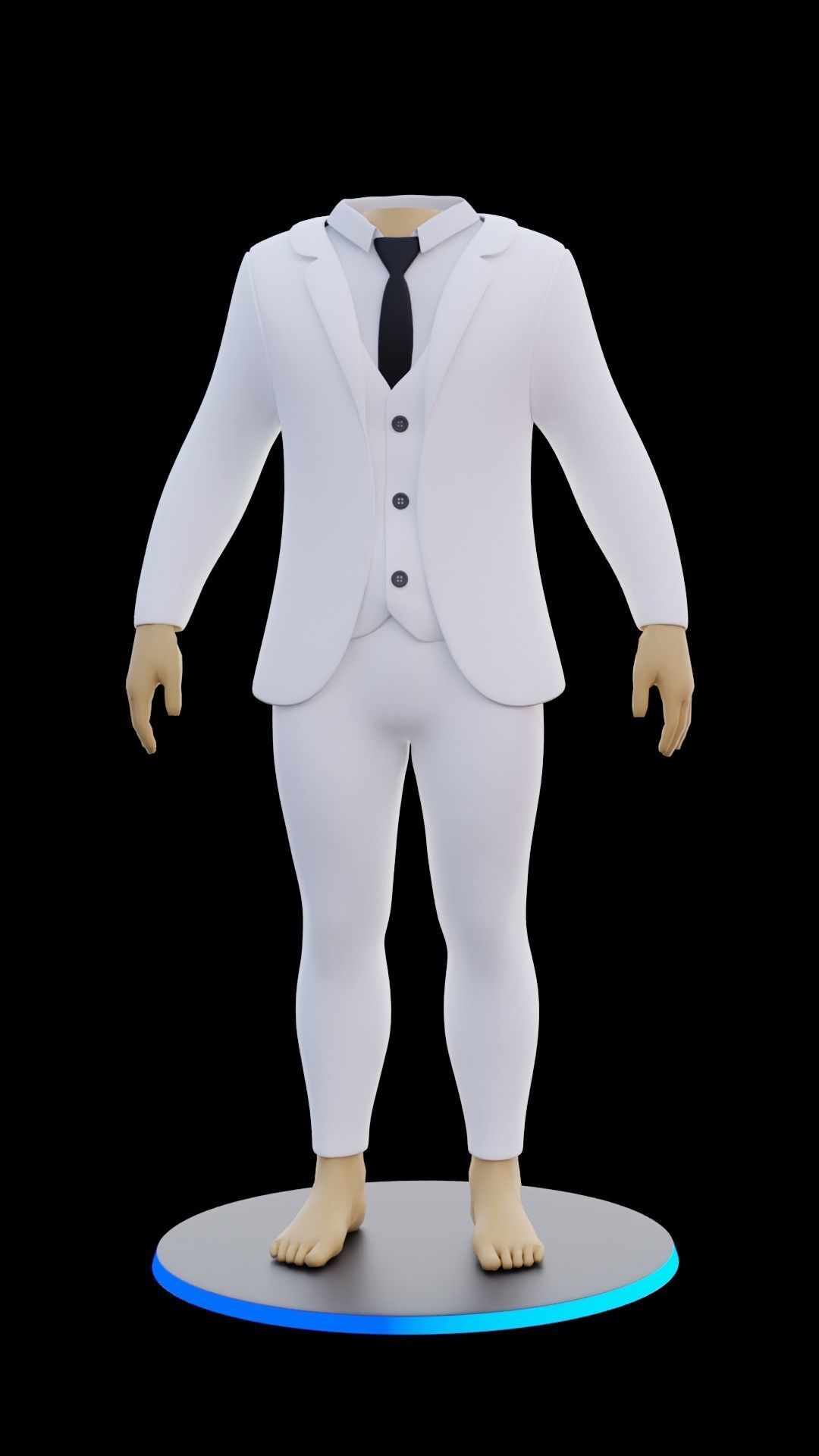 Man 3 Piece Suit with White and Black colurs Asset  3D model_2