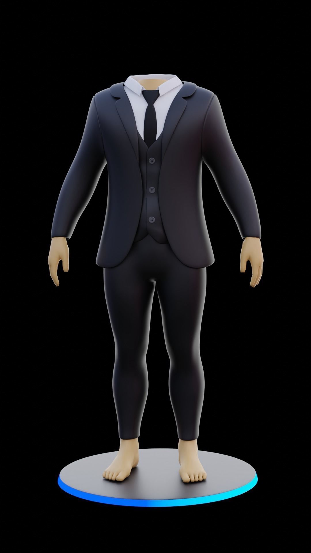 Man 3 Piece Suit with White and Black colurs Asset  3D model_6