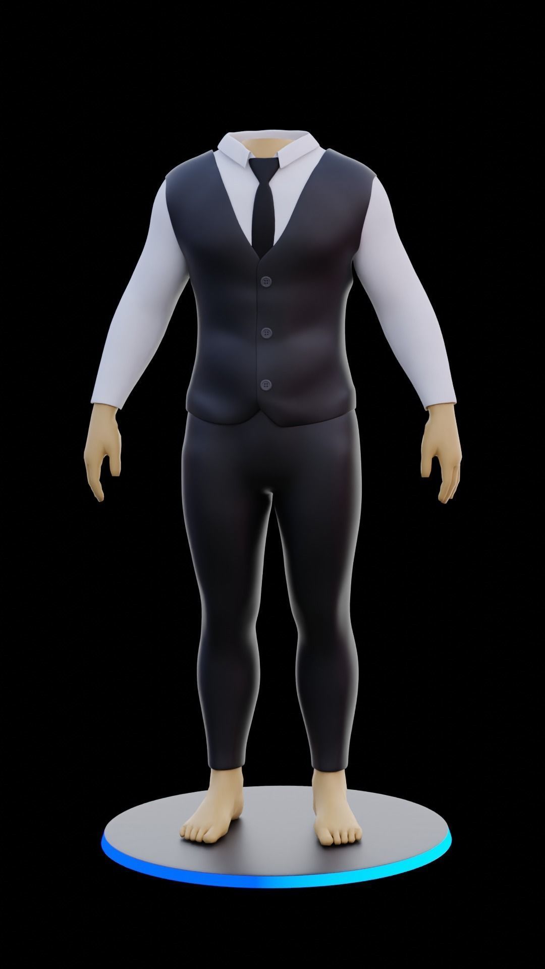 Man 3 Piece Suit with White and Black colurs Asset  3D model_7